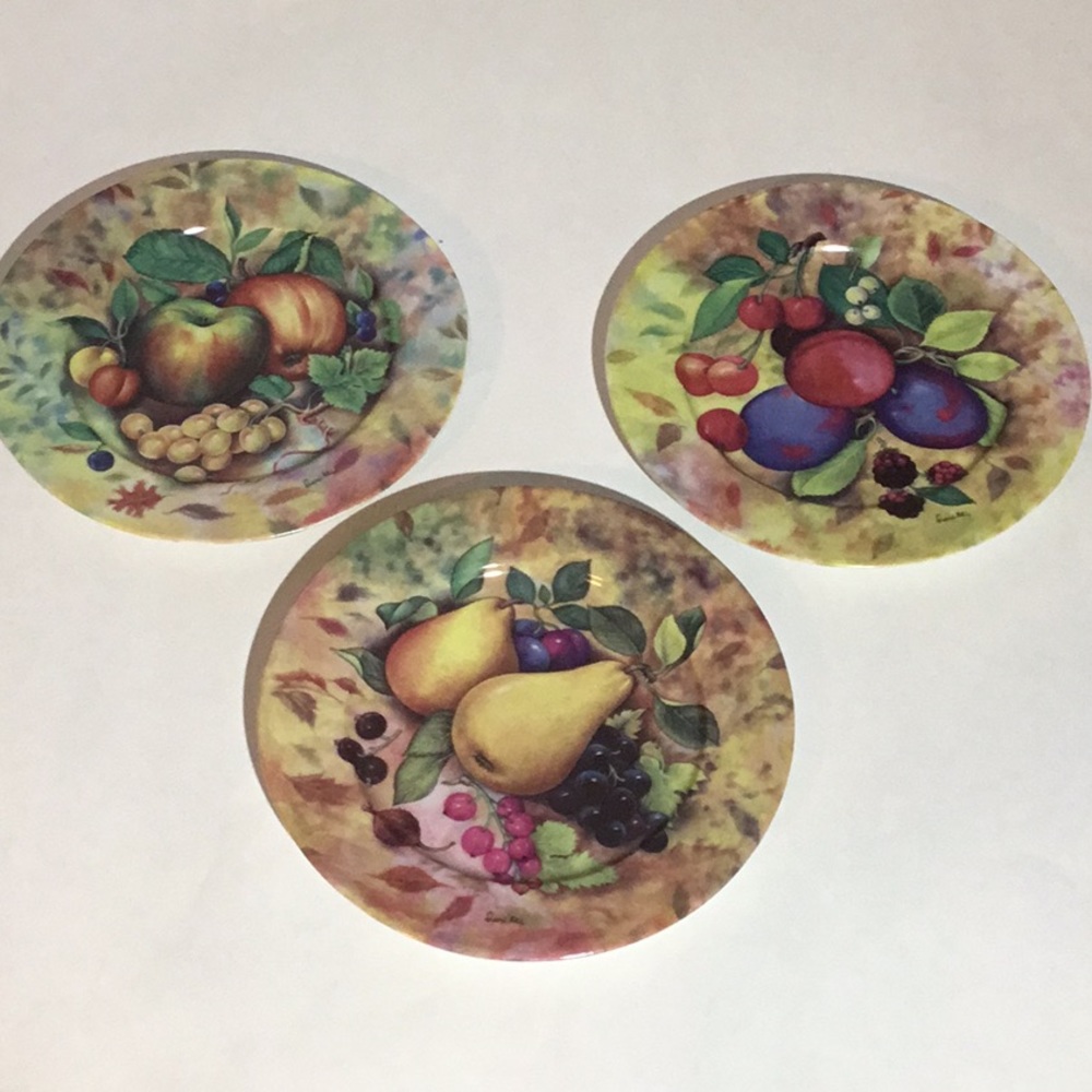 Email de Limoges porcelain dessert plates, 3 total